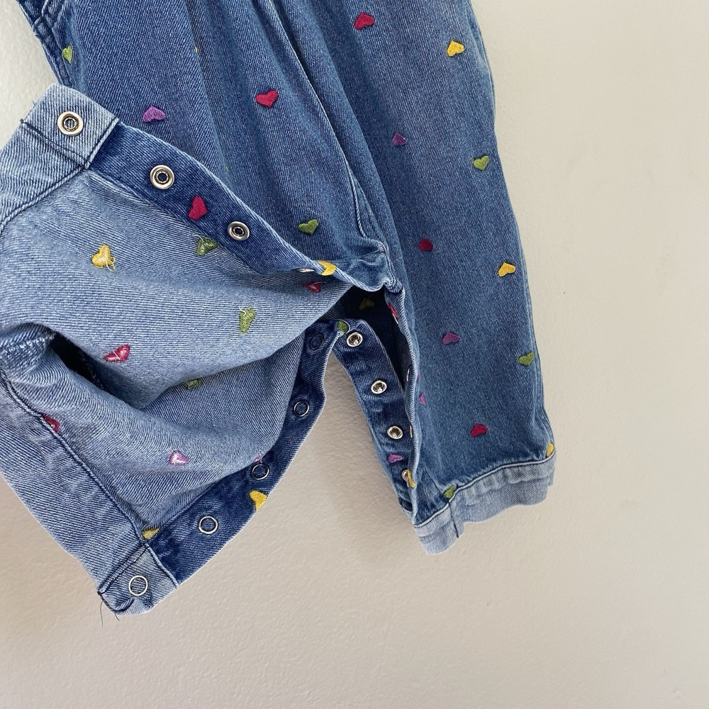 Vintage Carter's Girls Blue Denim Overalls 18-24M Embroidered Hearts Y2K - Picture 8 of 16